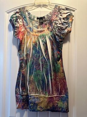 Simply Irresistible Multicolor Paisley Short Sleeve Blouse